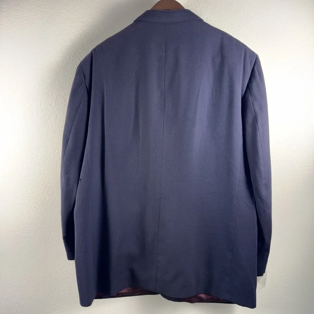 Neiman Marcus 100% Virgin Wool Mens Navy Blue Blazer Size 42R Gold Buttons *PICS
